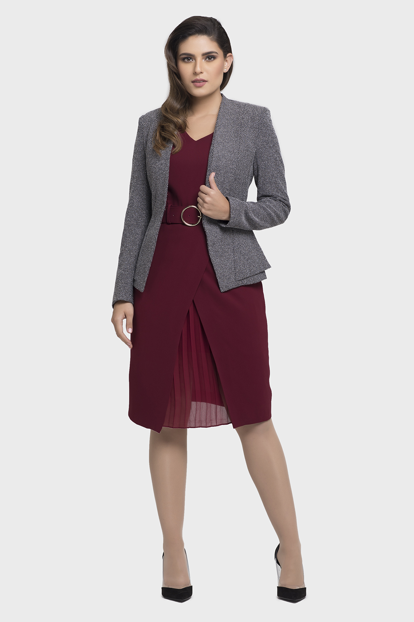 Petite Tailored Side Peplum Jacket - Gray, 14