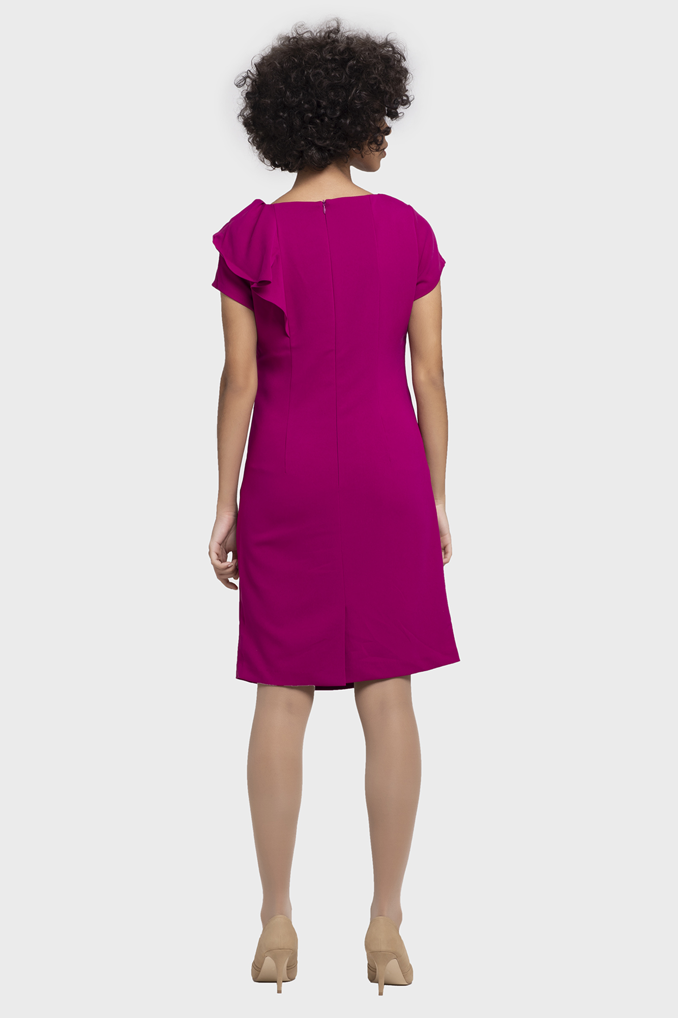 Magenta Elena Ruffle Shirring Dress for Women - LBV Fashion
