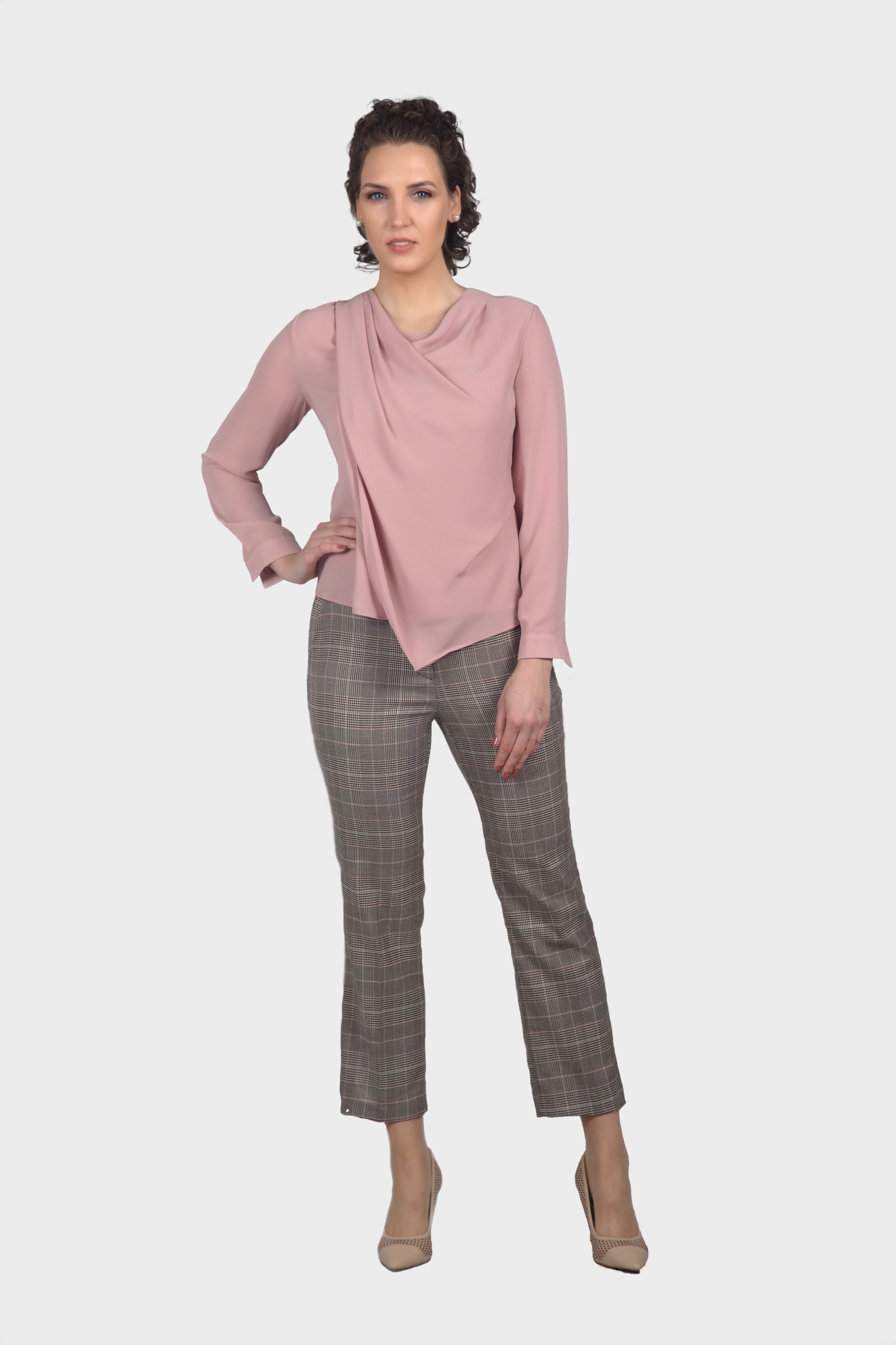Pink Draping Cowl Neck Blouse For Women - LBV Fashion
