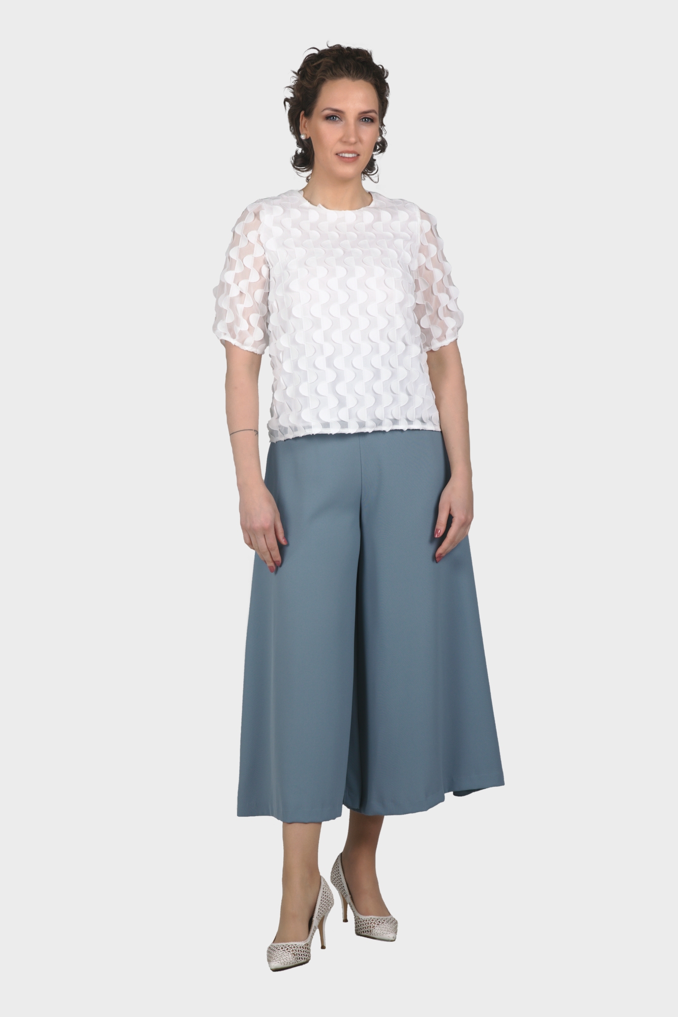 Half Moon Off White Chiffon Blouse For Women - LBV Fashion