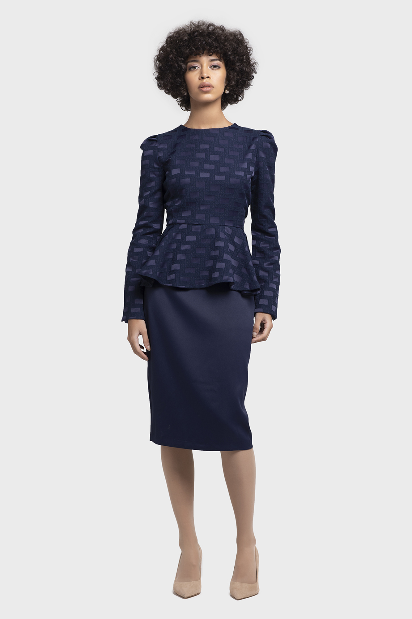 Satin Blue Jacquard Dress For Women - LBV Fashion