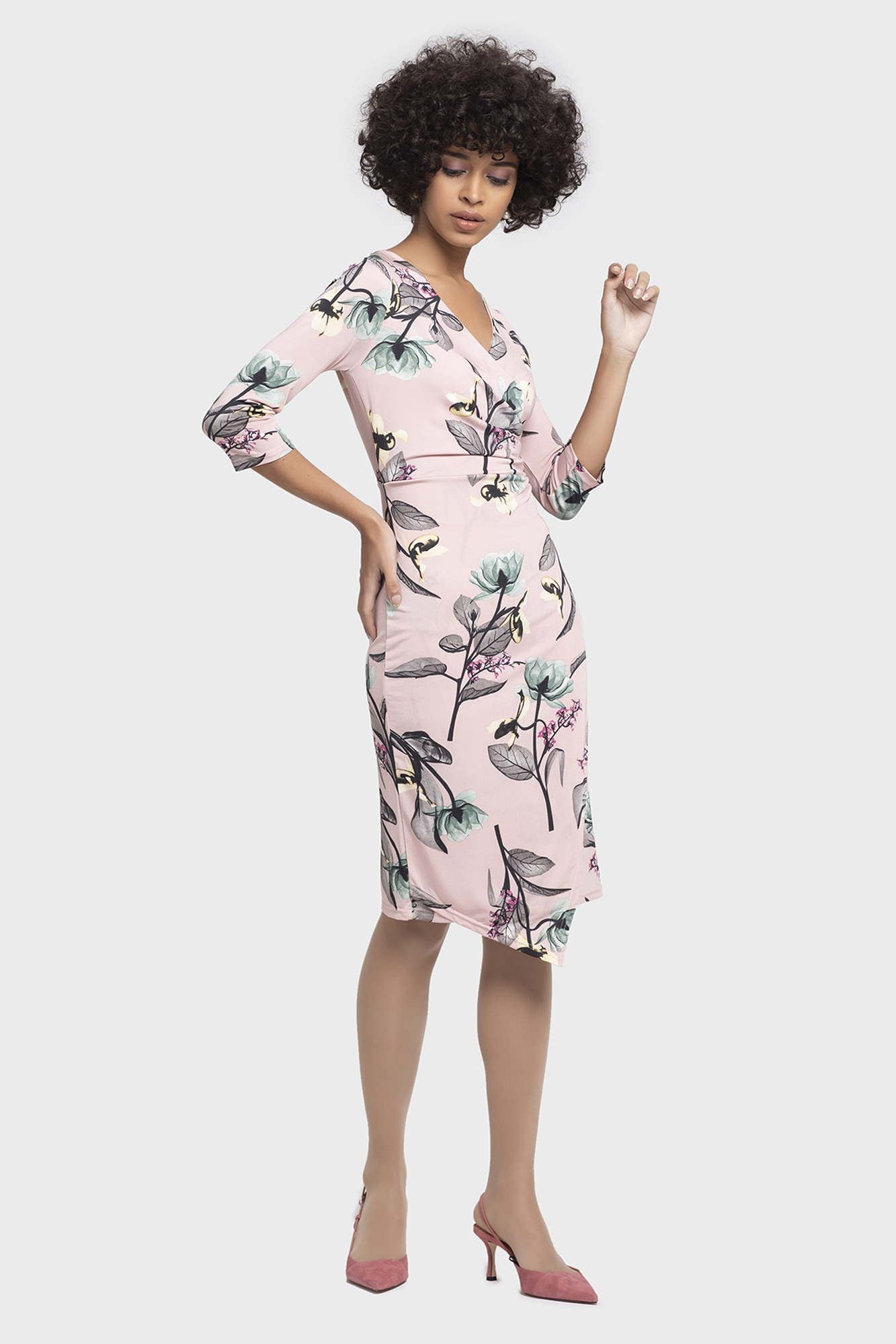 Silky Pink Flower Dress for Women - LBV Fashion