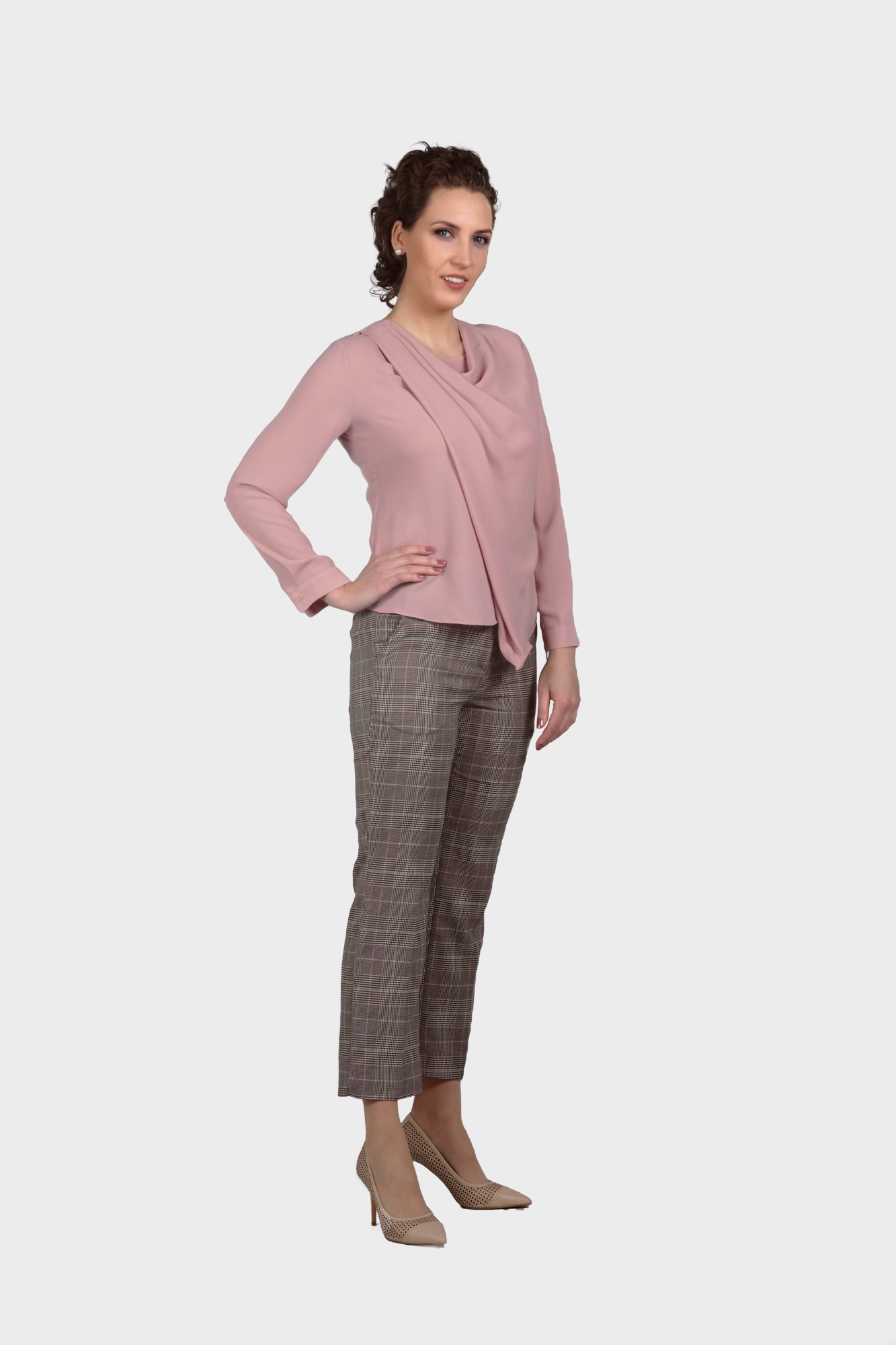 Pink Draping Cowl Neck Workwear Blouse For Women - LBV Fashion