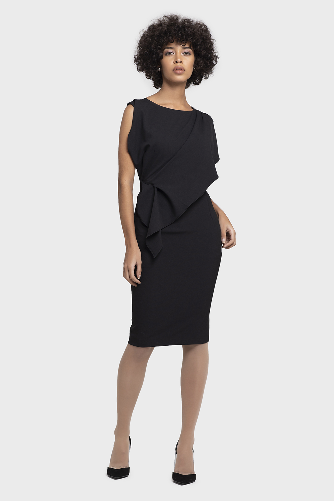 Lux Cape Draping Shirring Formal Occasion Dress for Women - LBV Fashion