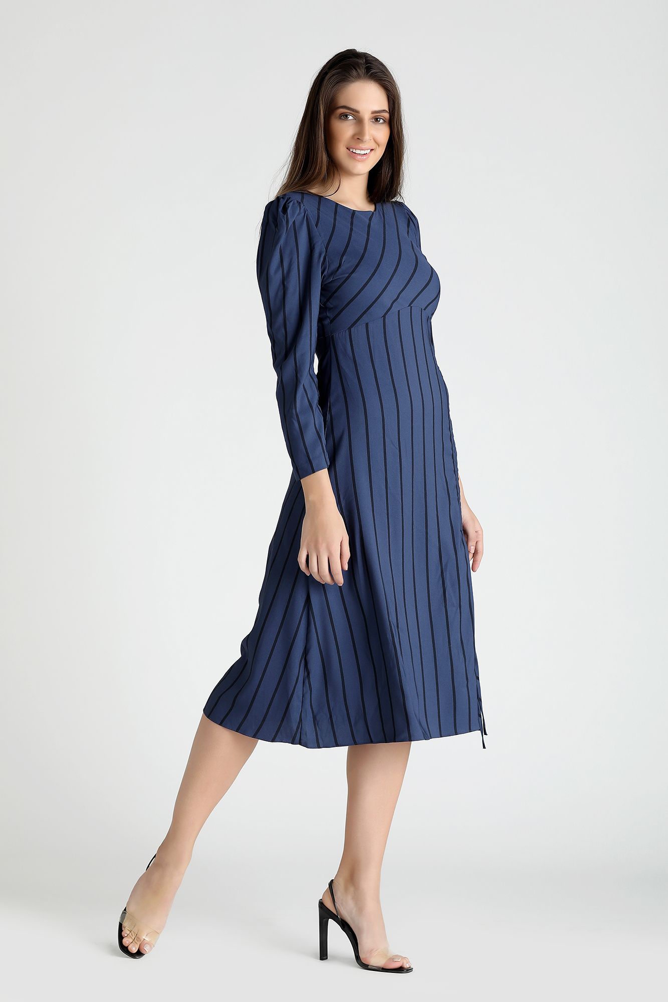 Blue Stripped Long String Office Wear For Women - LBV Fashion
