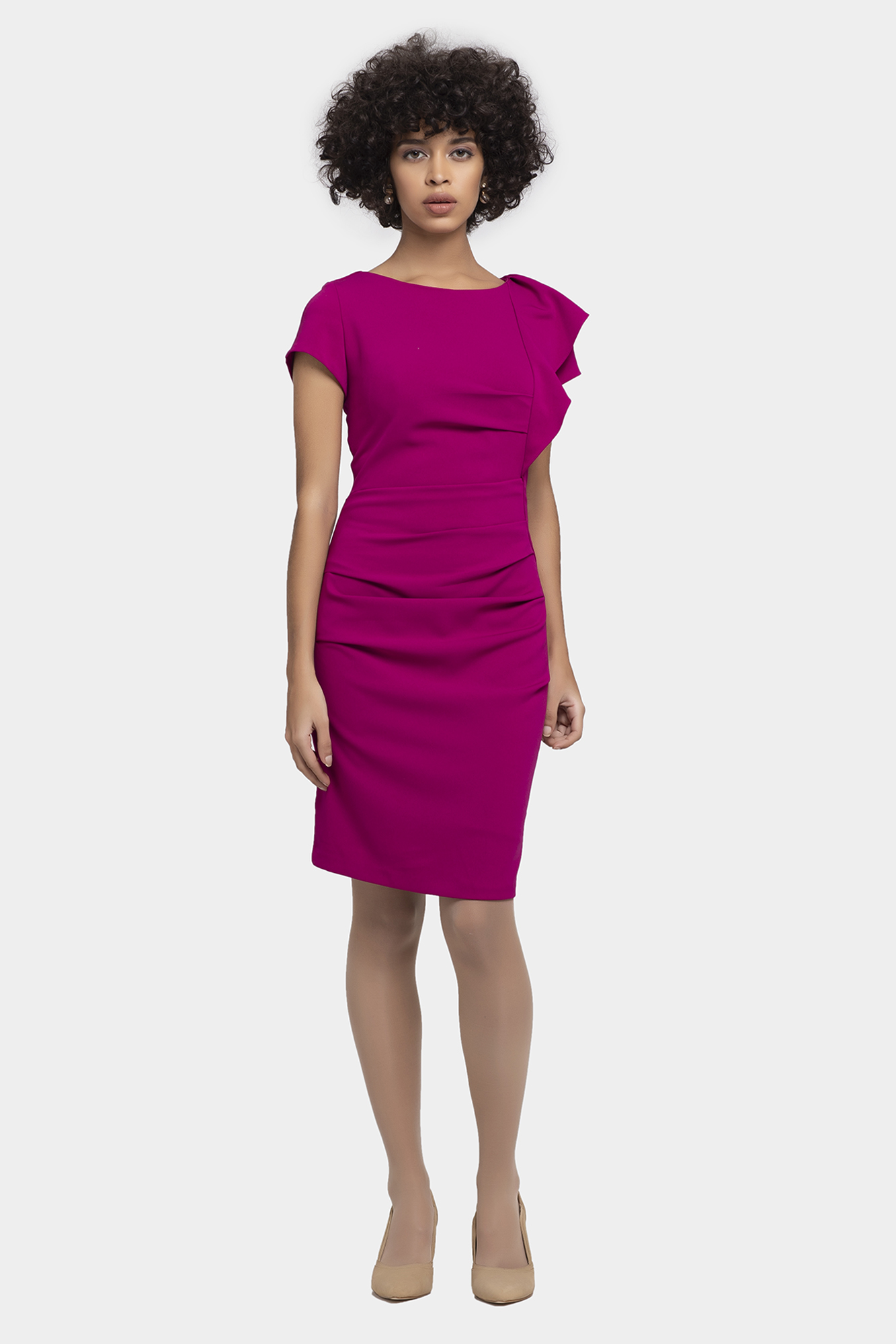 Ruffle Magenta Shirring dress for Women - LBV Fashion