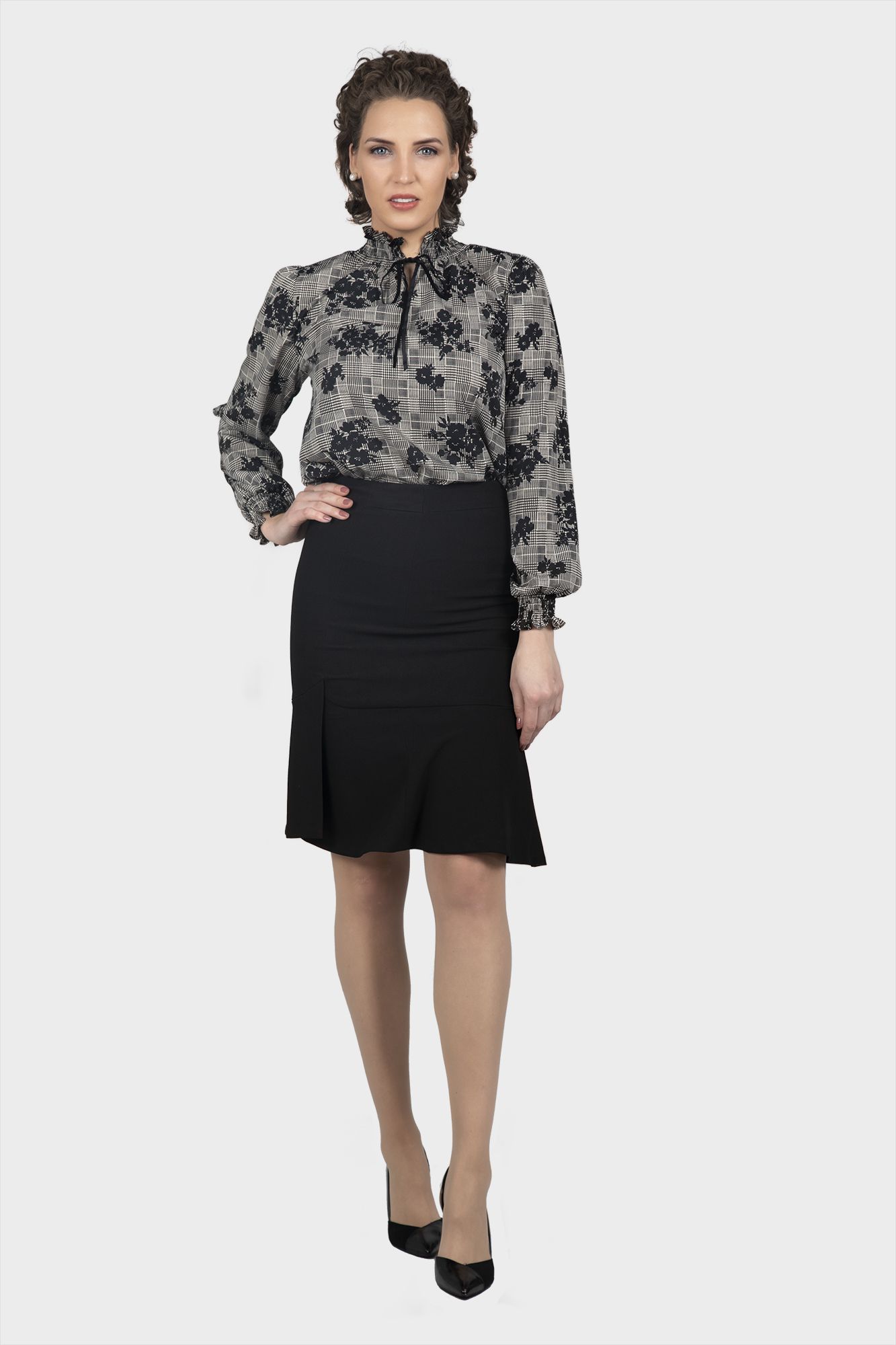 Glencheck Flower Blouse For Women - LBV Fashion