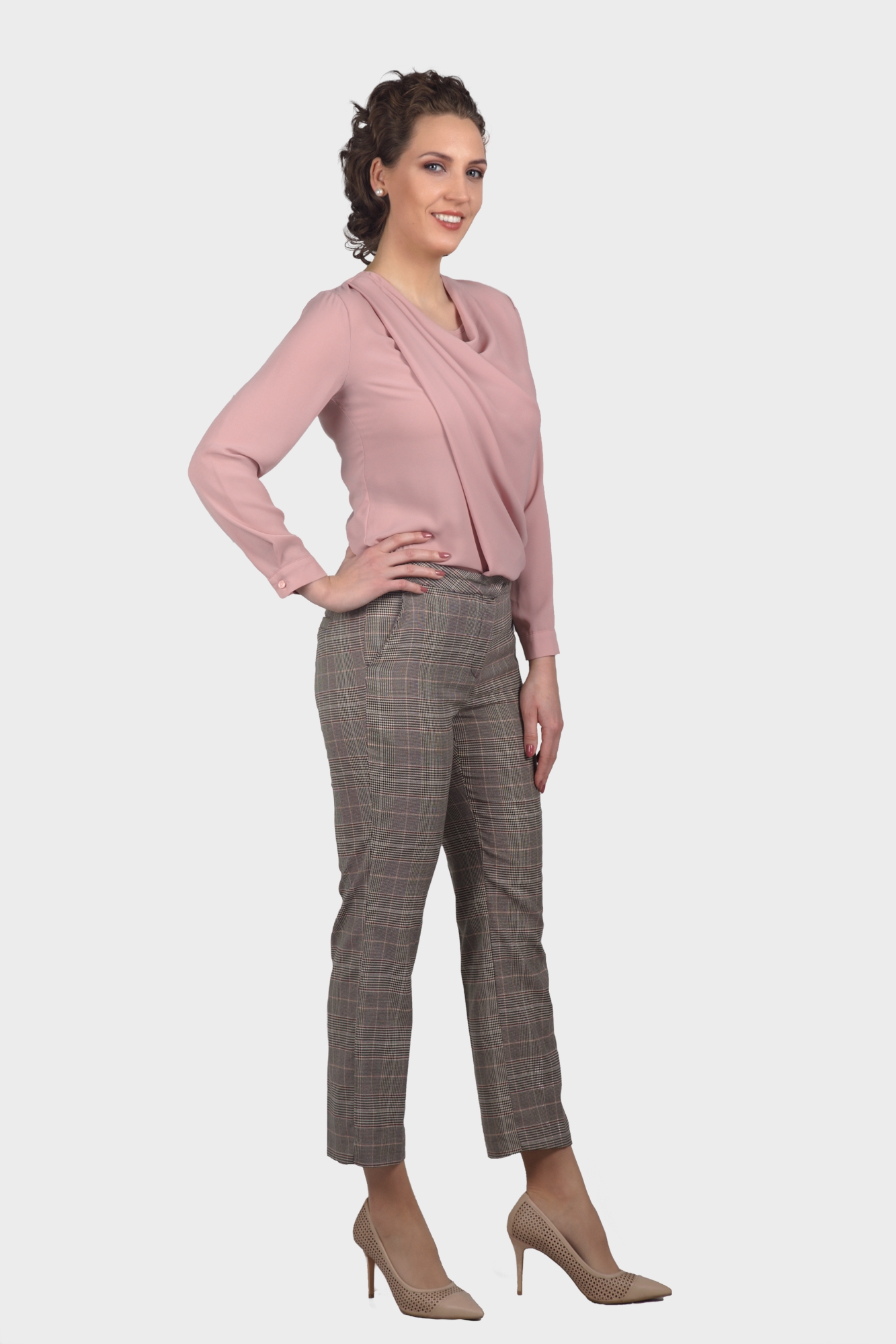 Pink Draping Cowl Neck Workwear Blouse For Women - LBV Fashion