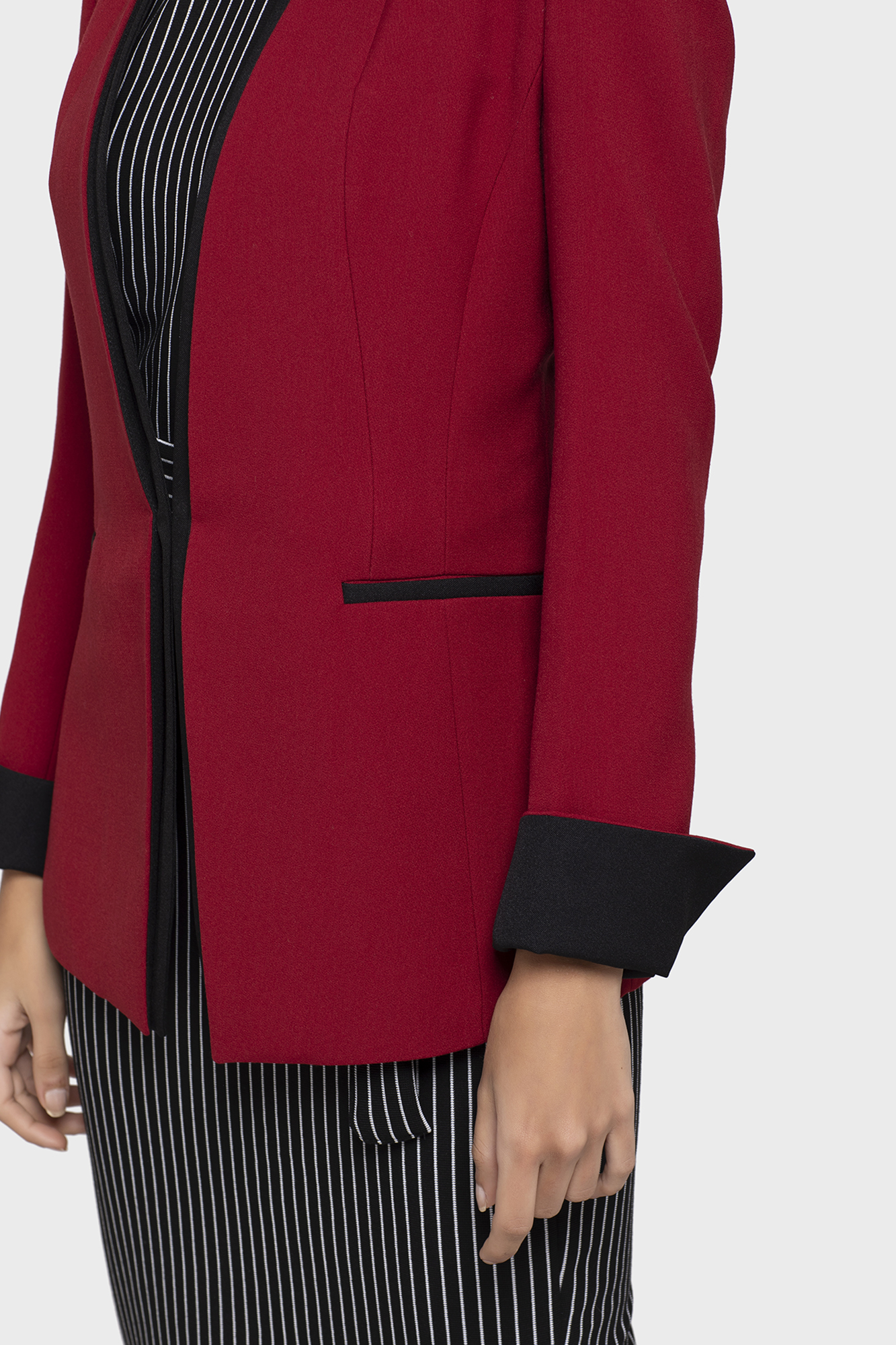Petite Red Lapel Cuff Jacket - LBV Fashion