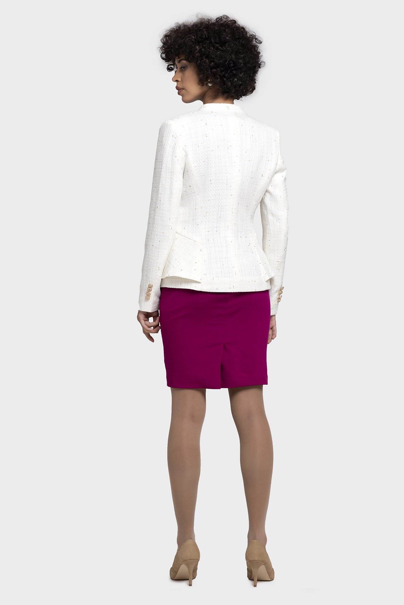 Petite Women Ivory Tweed Jacket