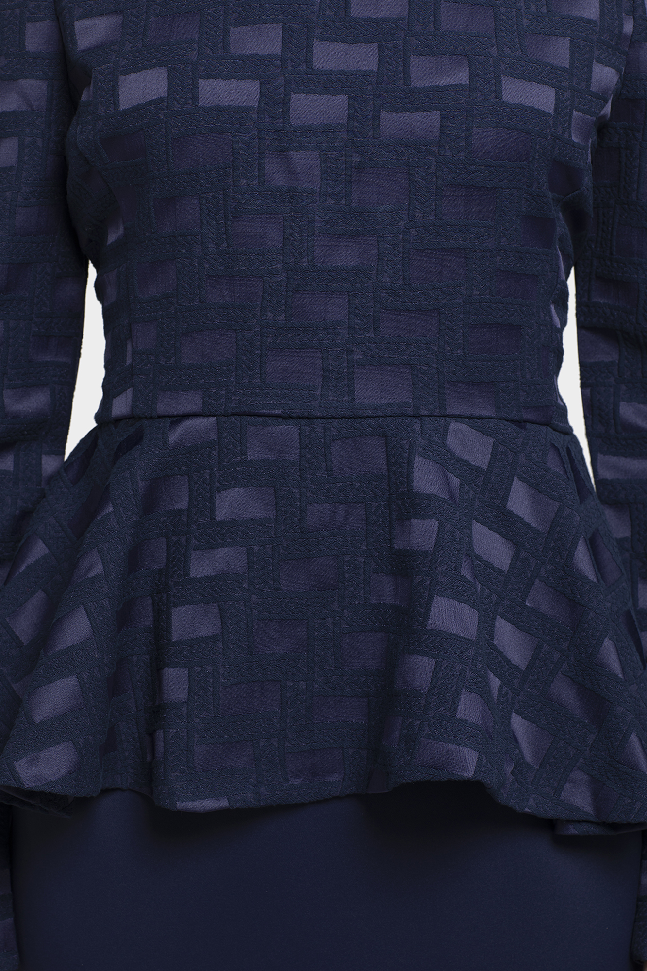 Satin Blue Jacquard Peplum Women Workwear Dress - LBV Fashion