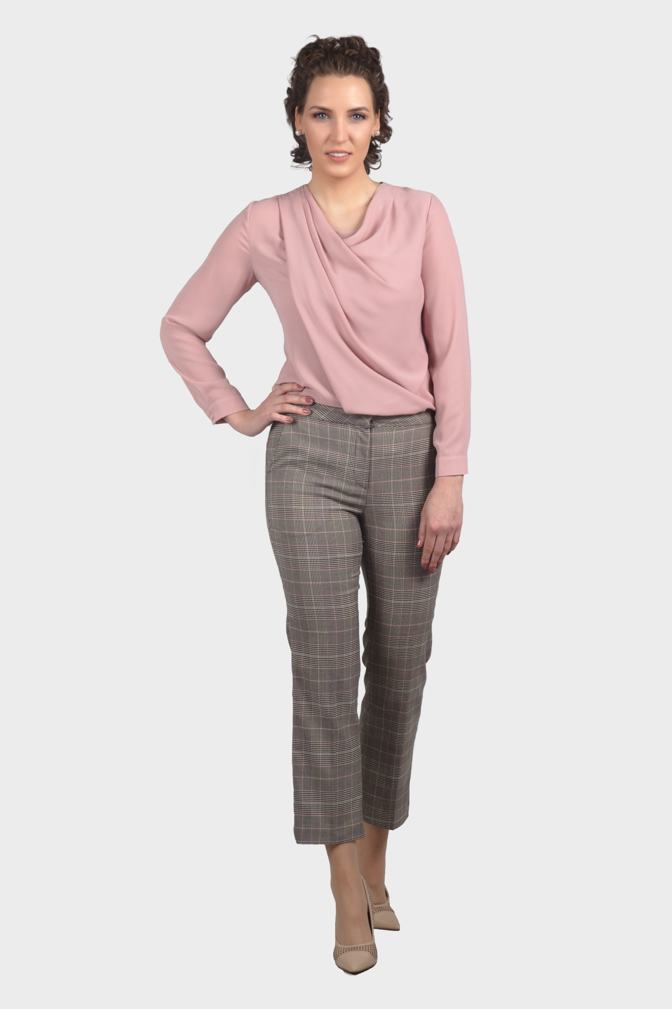 Pink Draping Cowl Neck Workwear Blouse For Women - LBV Fashion