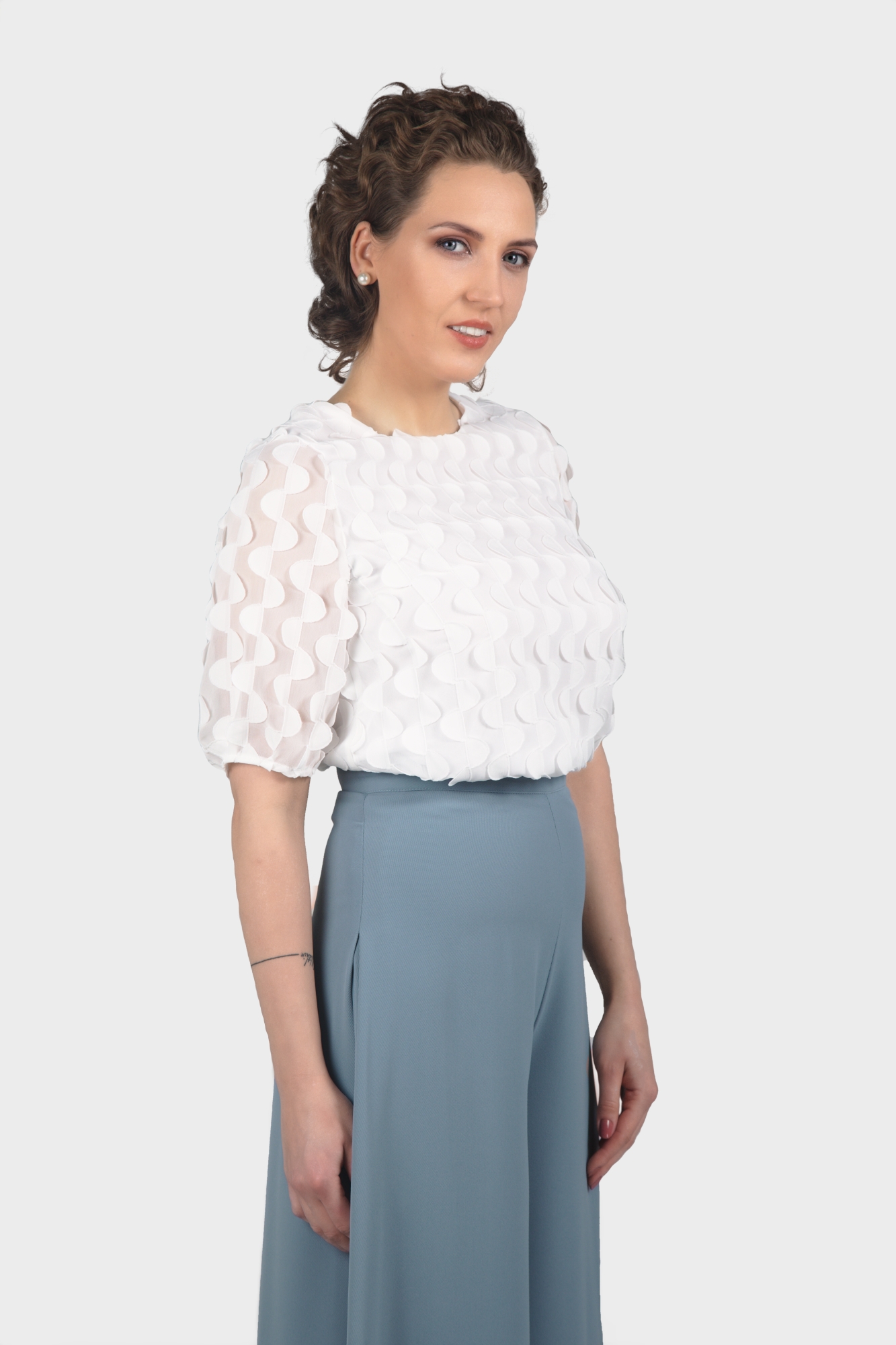 Half Moon Off White Chiffon Blouse For Women - LBV Fashion