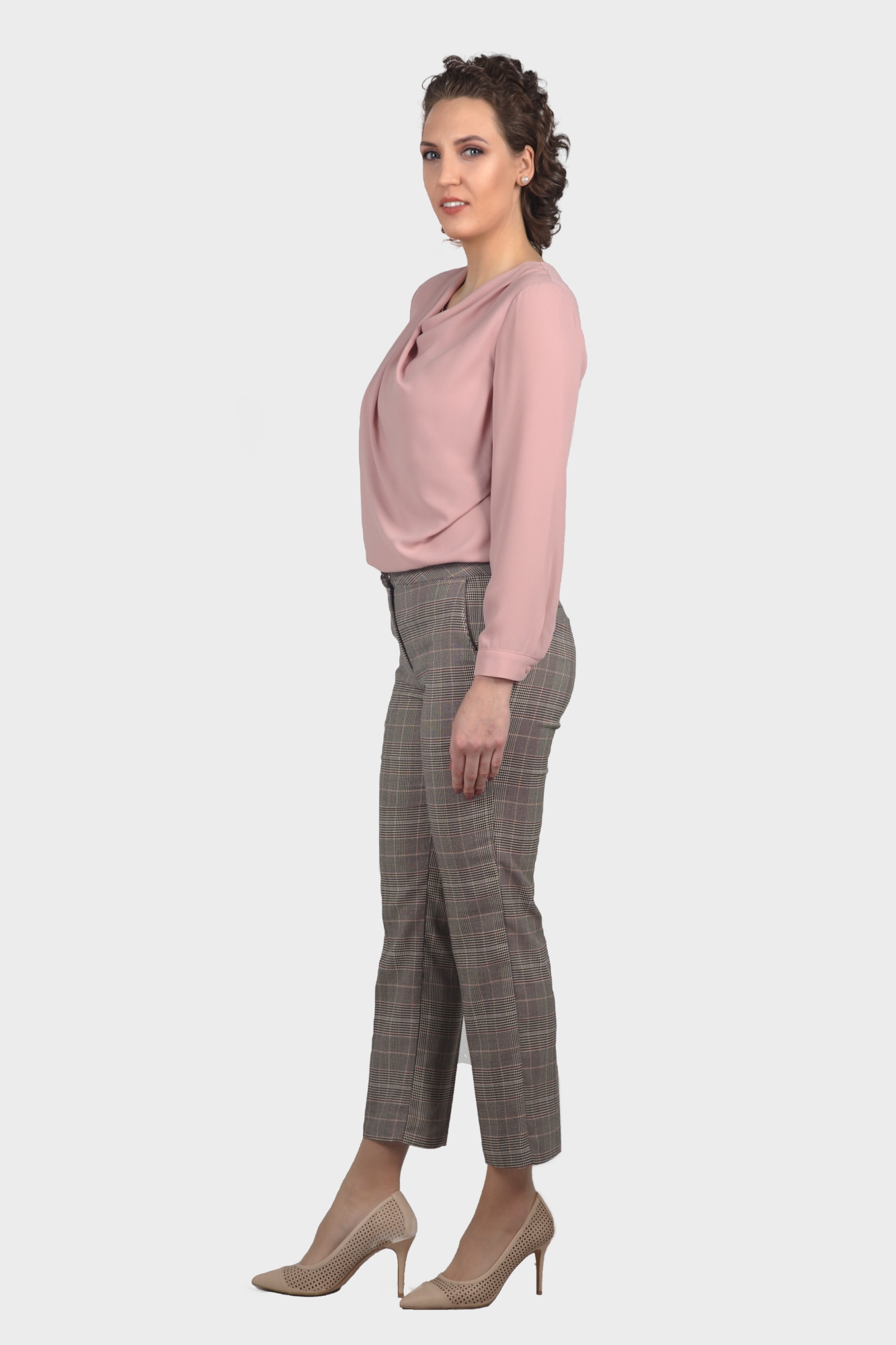 Pink Draping Cowl Neck Workwear Blouse For Women - LBV Fashion