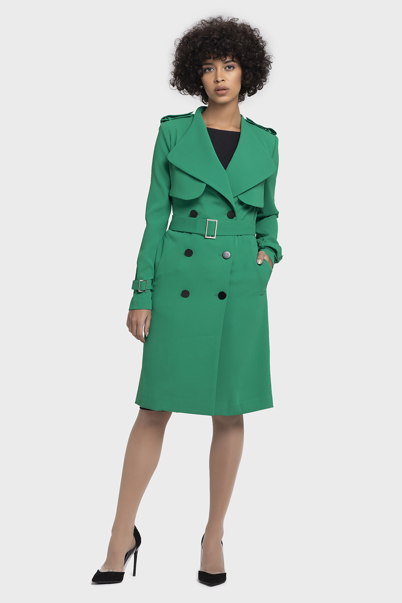 green vivid trench coat