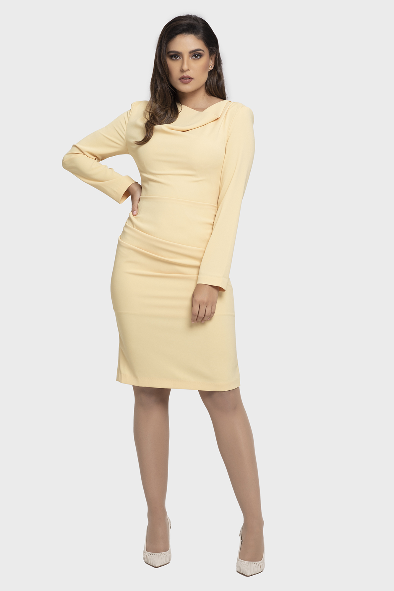 Yellow Cowl Neck Dress - Shearing Dress For Women - LBV Fashion