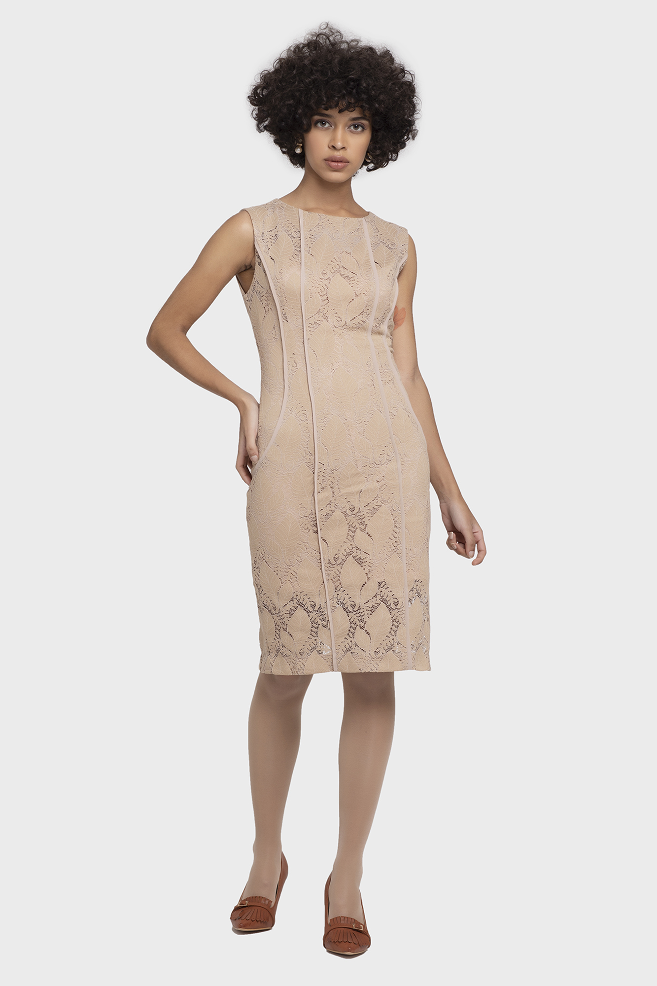 Elegant Beige Lace Bias Dress - LBV Fashion