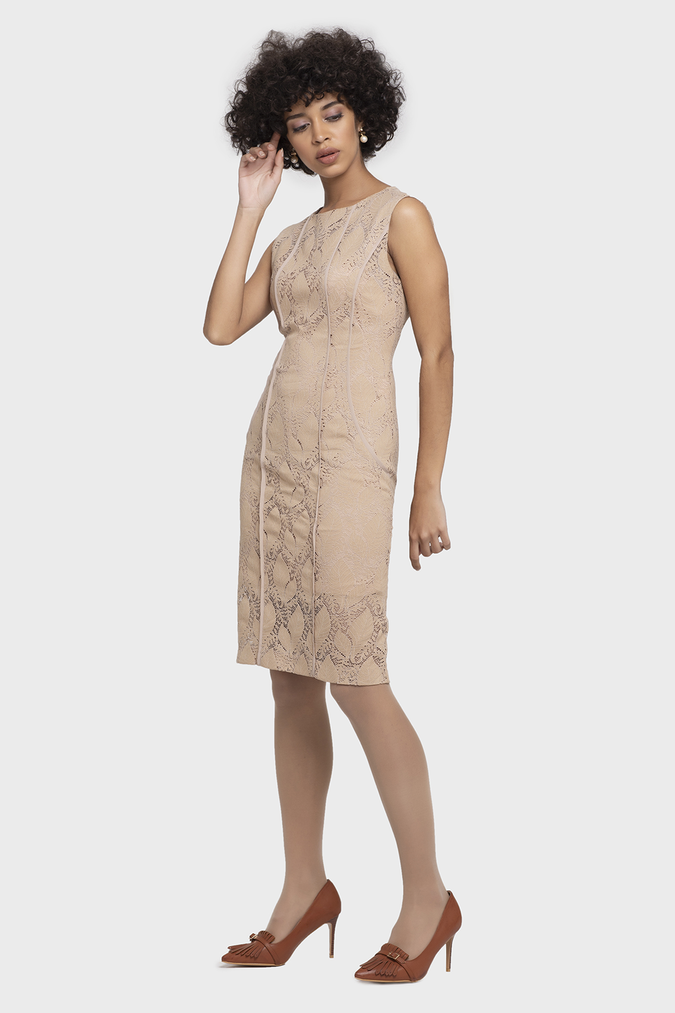 Beige Side Bias Dress - LBV Fashion