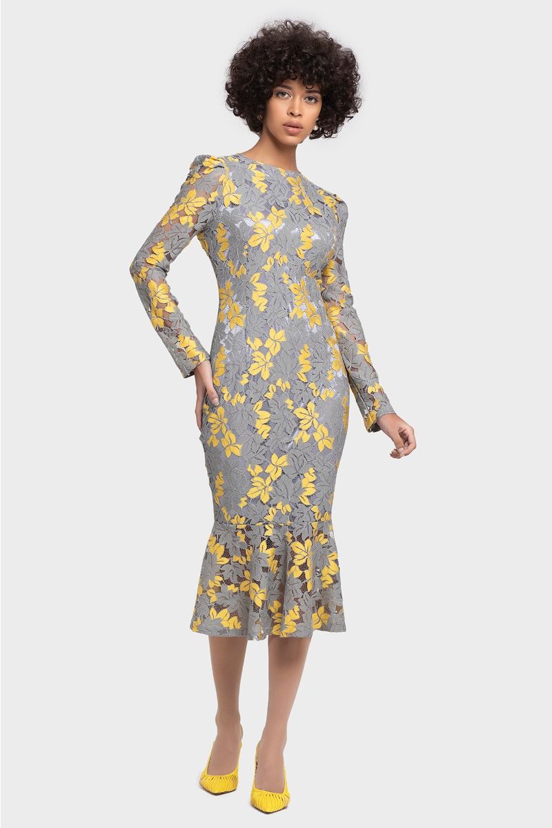 Lace Mermaid Long Dress - Grey, 08